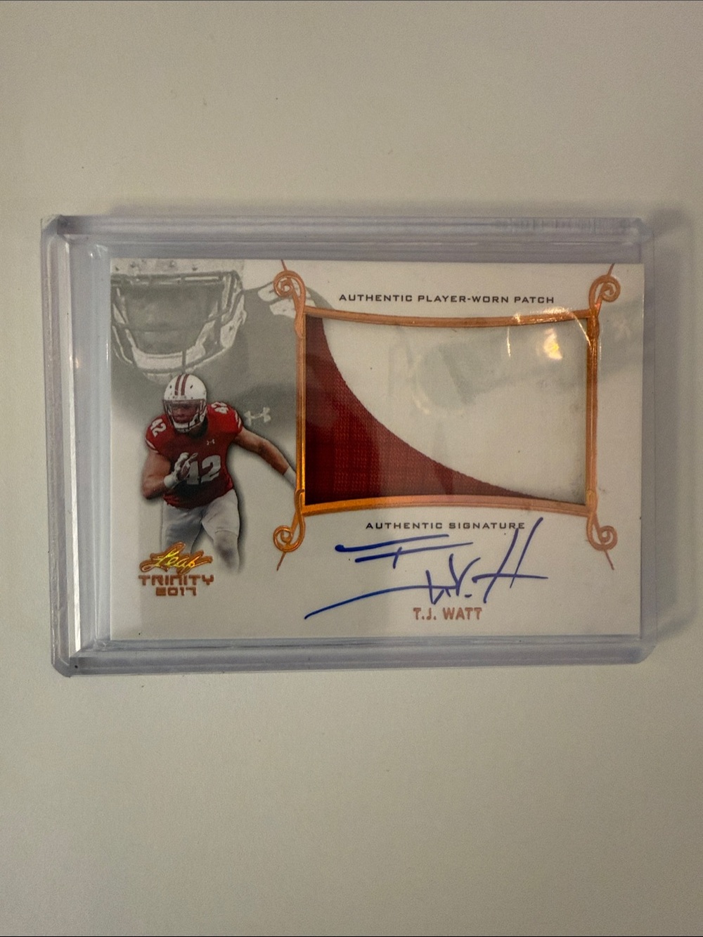 TJ Watt Signed Sports Patch Art - Red and White